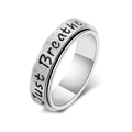 Rotating stainless steel meditation ring with Just Breathe engraving and silver glitter finish - US 6 / Silver