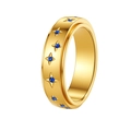 Draaibare gouden spinner ring met blauwe saffier sterren van roestvrij staal reliëf - Maat 6 / Goud
