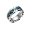 Anello in acciaio inossidabile argento con intarsio glitter blu e delfini dorati - US 7 / Blu con ingranaggio d'oro
