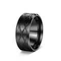 Anillo ancho para hombre en metal negro cepillado con patrón de celosía grabado - US 6 / Negro