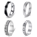 Spinner rings set featuring black enamel finish and Just Breathe engraving for anxiety relief - US 6 / Silver