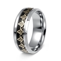 Men's silver stainless steel Masonic ring with black enamel band and golden G symbols - US 7 / Black Gold