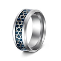 Detalle de anillo de titanio para hombre con hexagramas dorados e incrustación azul - US 7 / Azul con engranaje de oro