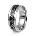 Silver stainless steel Freemason ring with black enamel and G symbol emblem - US 7 / Black with Silver Gear
