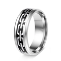 Silver stainless steel ring featuring a black band with a white chain pattern inlay - US 7 / Black with Silver Gear