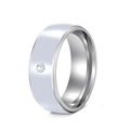 Bague en acier inoxydable argenté poli de 8 mm avec un seul diamant rond serti - US 7 / Blanc