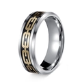 Men's stainless steel ring with black inlay and golden chain pattern design - US 7 / Black Gold