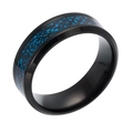 Anello da uomo in acciaio al titanio con drago nero su inserto in fibra di carbonio blu - US 6 / Drago Nero