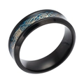 Anello da uomo in acciaio al titanio con inserto in fibra di carbonio blu e drago dorato - US 6 / Motivo a Drago Dorato