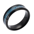 Anello da uomo in acciaio al titanio nero con intarsio in fibra di carbonio blu - US 6 / Trama Drago Argento