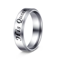 Anillo de acero inoxidable plateado cepillado con grabado His Queen en negro - US 6 / His Queen (Plateado)