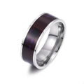 Dettaglio dell'anello intelligente NFC in acciaio lucido con motivo a circuito e incisione - US 6 / Argento