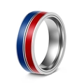 Rotating stainless steel spinner ring with blue and red enamel stripes for stress relief - US 7 / Blue+Red