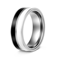 Modern two-tone rotatable spinner ring in silver and black enamel stainless steel - US 7 / Black + White