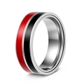 Rotating stainless steel anxiety ring featuring red and black enamel stripe patterns - US 7 / Red + Black