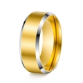Bague pour homme en acier inoxydable bicolore avec centre doré brossé et bords polis argent - US 6 / Or