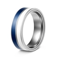 Minimalist spinning stainless steel ring with navy blue and white enamel stripes - US 7 / Blue + White