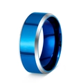 Bague large pour homme en acier inoxydable avec surface miroir bleue et bords argentés brossés - US 7 / Bleu