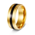 Men's gold plated stainless steel ring with black carbon fiber inlay and stepped edges - US 6 / Gold