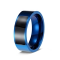 Blue titanium steel NFC smart ring featuring a sleek black glossy rectangular inlay design - US 7 / Blue & Black
