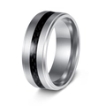 Brushed stainless steel men's ring featuring a black carbon fiber inlay design - US 6 / Silver