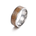 Retro 8mm Silberring aus Edelstahl mit Holzeinlage und goldener Marmorierung für Herren - US 6 / Silber