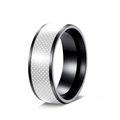 Detailed side view of 8mm contrast ring featuring polished grey polka dot pattern - US 6 / White