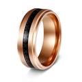 Men's rose gold stainless steel ring featuring a black carbon fiber inlay and tiered edges - US 6 / Rose Gold