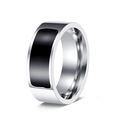 Smart NFC titanium steel ring in silver finish with black rectangular inlay detail - US 7 / Silver + Half Black Oil