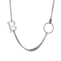 Collana hip hop minimalista in argento con pendente B e anello in metallo martellato - Color Acciaio