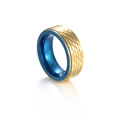Two-tone tungsten carbide ring with hammered gold surface and blue interior plating - US 8 / Blue Gold Two-tone