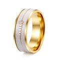 8mm gold titanium ring with white meteorite inlay and rose gold arrow pattern - US 6 / Gold