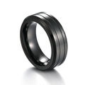Anello in acciaio al titanio nero da 8mm per uomo con doppia scanalatura e finitura lucida - US 8 / Nero