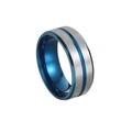Zweifarbiger Edelstahl-Herrenring mit blauer Innenseite und gebürsteter Metalloberfläche - US 7 / Blau und Silber