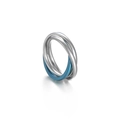 Detail of interlocking three-band ring with polished silver and navy blue metallic finish - Blue