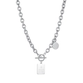 Detailed shot of hip hop style stainless steel chain necklace with engraved love pendants - Square Pendant