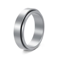 Polierter silberner Edelstahl-Spinner-Ring mit schwarzer Rille für Herren - US 6 / Silber