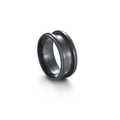 Detail of black industrial stainless steel ring with matte brushed finish and knurled edges - US 6 / Black