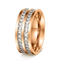 Detail of rose gold double row pave set square crystal ring with polished finish - Double Row Rose Gold
