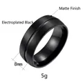 Macro detail of 8mm matte black stainless steel ring with electroplated polished groove - Black Electroplated Matte Polished Groove Style (JWR813-BK)