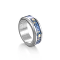 Anello da uomo in acciaio spazzolato con fibra di carbonio blu e design battito cardiaco - US 6 / Blu con ingranaggio d'oro