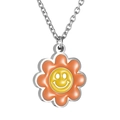 Titanium stalen ketting met een levendige oranje bloemenhanger en geel lachend gezicht - Bloem
