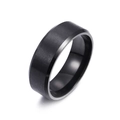 Detail of 8mm matte black stainless steel ring with brushed texture and beveled edges - Black Matte Beveled Edge Style (JWR1411-BK)