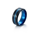 Detailed view of brushed black stainless steel ring with vibrant blue inner plating - Black Brushed Blue Line Style (JWR885-BK)