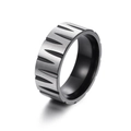 Macro shot of men's wide ring featuring silver brushed finish and black inner surface - Silver Black Two-Tone Geometric Texture Style (JWR851-BK)