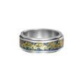 Detail of 8mm rotatable ring featuring blue carbon fiber and golden dragon motif - US 7 / Blue Spinner with Gold Dragon