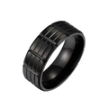 Macro shot of industrial black stainless steel ring with deep rectangular geometric texture - Black Geometric Rectangular Texture Style (JWR826-BK)