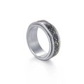 Macro detail of 8mm rotatable titanium steel ring with luminous Celtic knot pattern - US 7 / Luminous Black Dragon Pattern