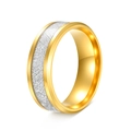 Titanium steel ring for men with gold polished edges and silver ice foil inlay - US 7 / Gold
