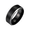 Detail of matte black stainless steel ring with polished silver beveled edges - Black Matte Silver Beveled Style (JWR802-BK)